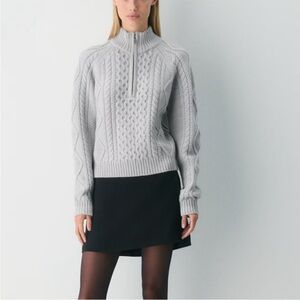 Aritzia Light Blue Cable Knit Sunday best boreal Half-Zip Sweater